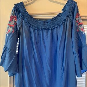 Blue Embroidered Women's Top